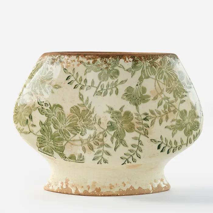 Stoneware Botanical Planter - Green Large