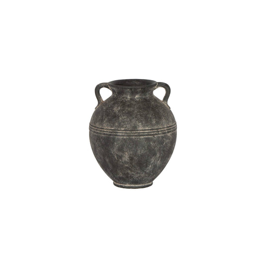 BLACK TERRACOTTA VASE WITH EMBOSSED LINES