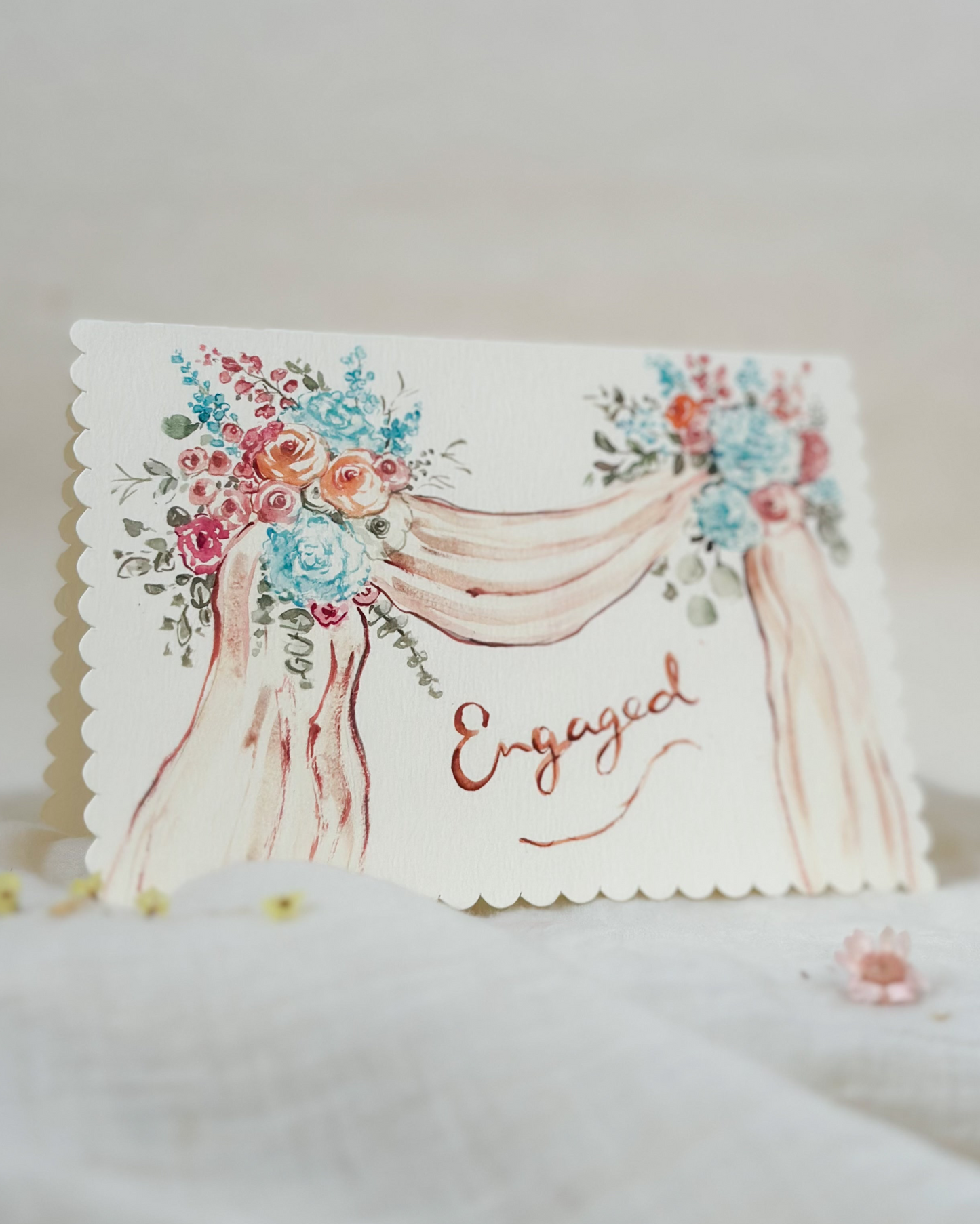 Engaged florals - scalloped edge card