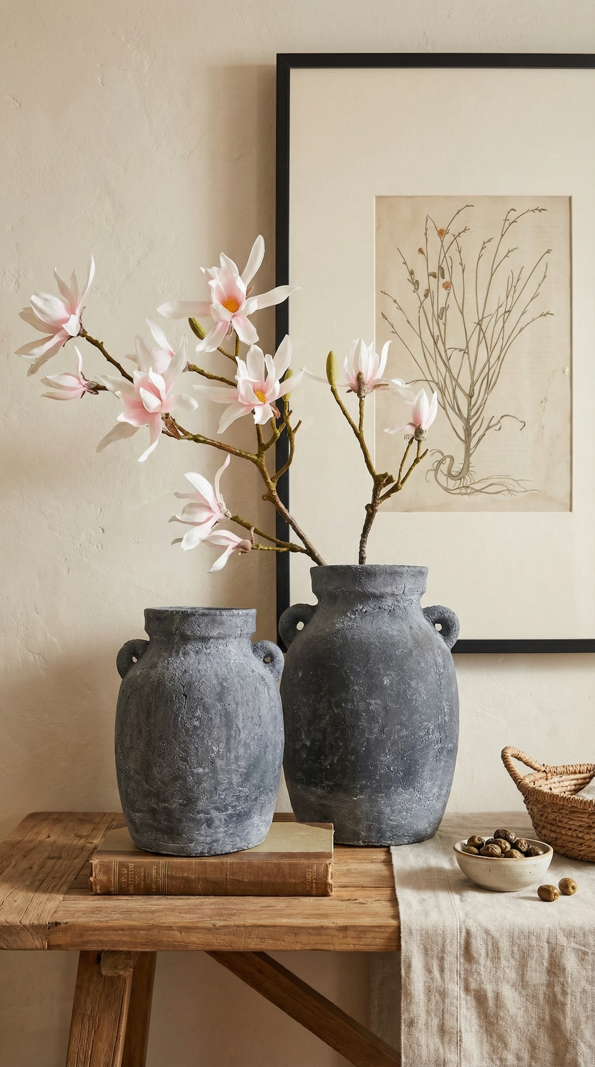 Terracotta Vase, Amphora Handles Charcoal Finish - Almera