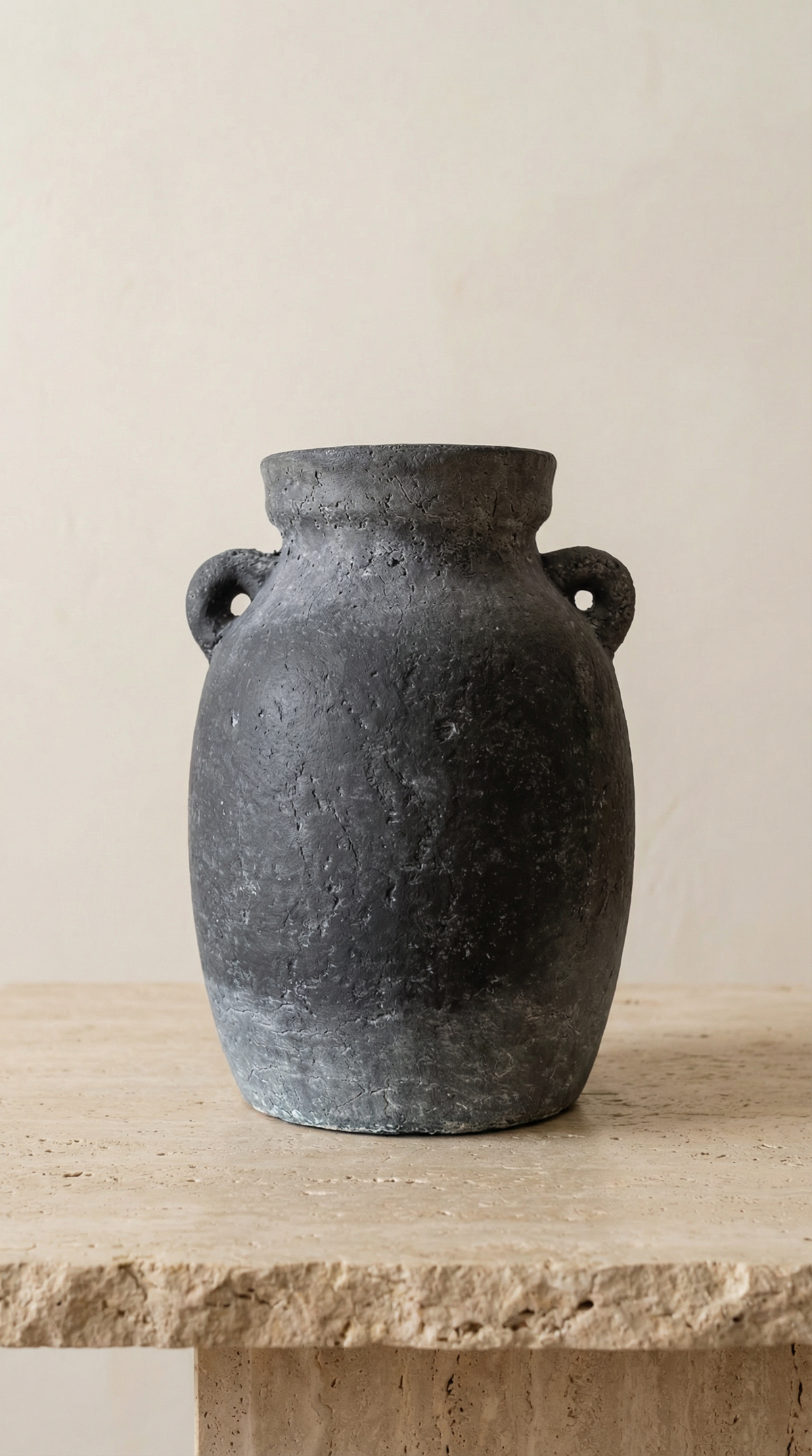 Terracotta Vase, Amphora Handles Charcoal Finish - Almera