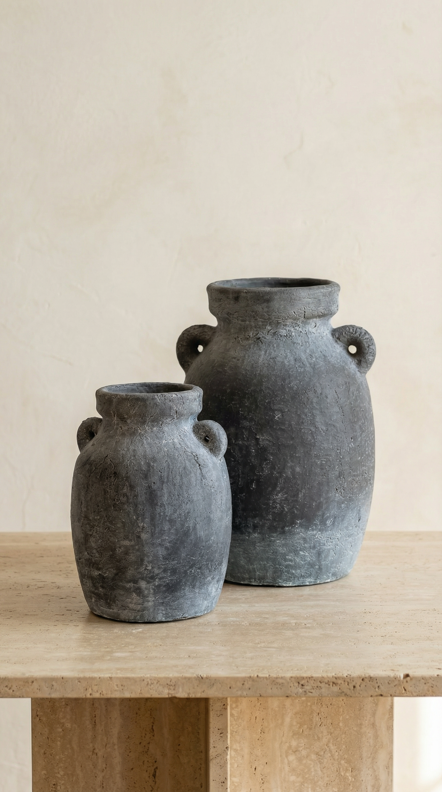 Terracotta Vase, Amphora Handles Charcoal Finish - Almera
