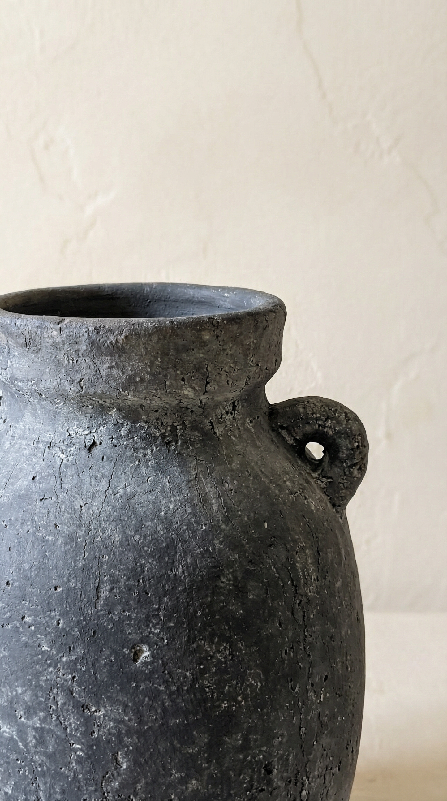 Terracotta Vase, Amphora Handles Charcoal Finish - Almera