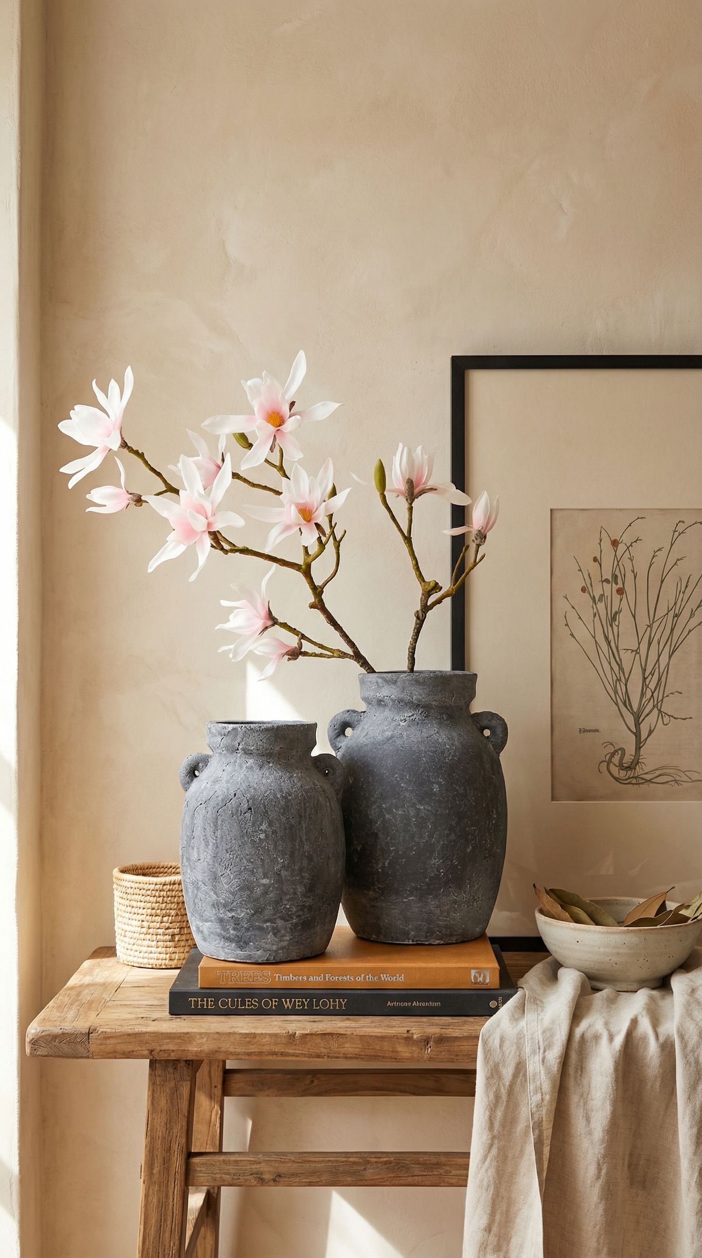 Terracotta Vase, Amphora Handles Charcoal Finish - Almera
